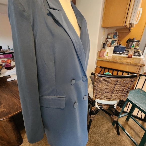 NwT 7 For All Mankind Long Line Trench Blazer Blue Size Large Spring Coat - Picture 6 of 11
